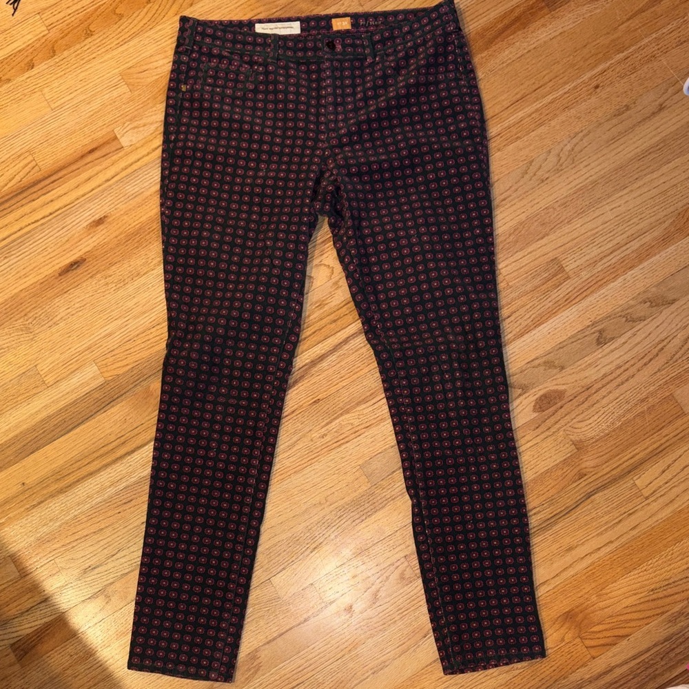 Pilcro size 32 green/pink corduroy Geometric Patterned Pants x Anthropologie
